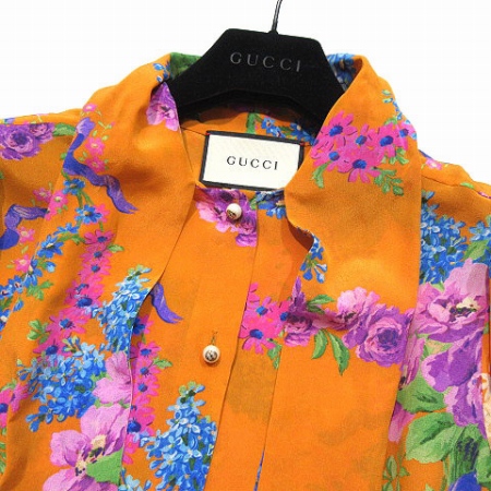 グッチ GUCCI 18SS シャツ ブラウス フローラル プリント シルク GG 