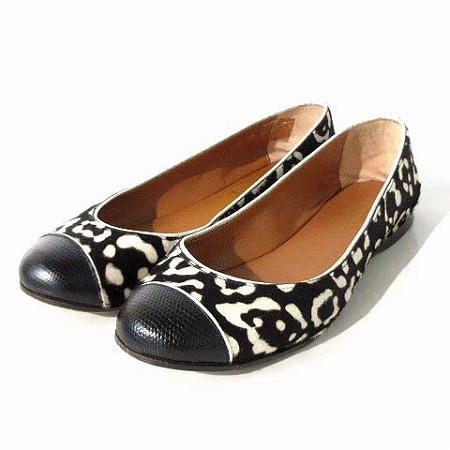 フェンディ FENDI パンプス フラット ぺたんこ ハラコ レオパード 