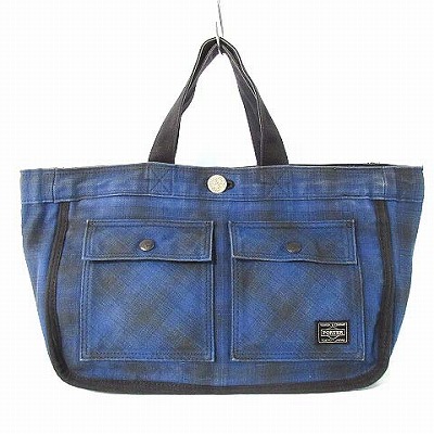 ポーター Porter トート バッグ ハンド リバーシブル キャンバス チェック柄 青 黒 メンズ レディース 0 ベクトルパーク