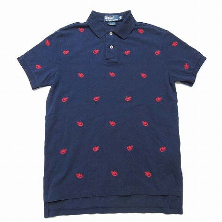 【ロゴ刺繍】 POLO ラルフローレン 半袖 鹿の子 ポロシャツ S ネイビー POLO by RALPH LAUREN ロゴ刺繍 鹿の子素材 半袖 ポロシャツ