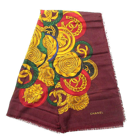 シャネル Chanel ストール 大判 ウール シルク混 チェーン 紫 ゴールド系 レディース 0 ベクトルパーク