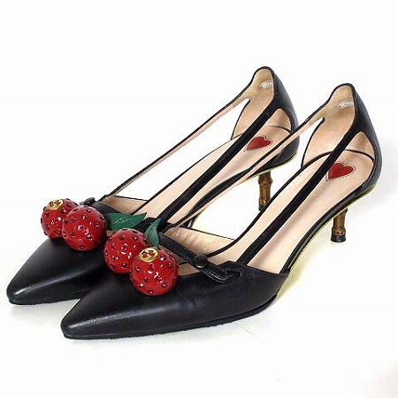 グッチ GUCCI 美品 パンプス クリスタル チェリー カットアウト GG  