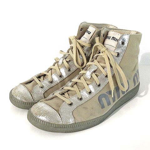 ミュウミュウ　ハイカットスニーカー 名東】【MIUMIU】ミュウミュウ ハイカットスニーカー 黒