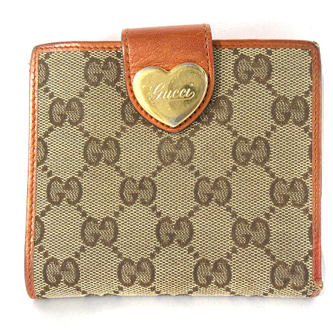 グッチ Gucci 二つ折り 財布 Ggキャンバス レザー Wホック ハート 3549 オレンジ ベージュ系 レディース 0 ベクトルパーク