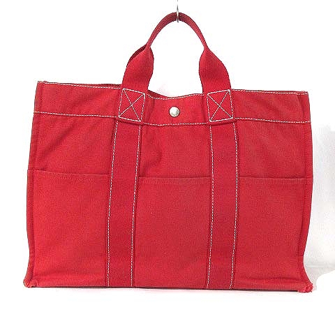 エルメス Hermes トート バッグ ドーヴィル Mm コットンキャンバス ステッチ 赤 レッド メンズ レディース 0 ベクトルパーク