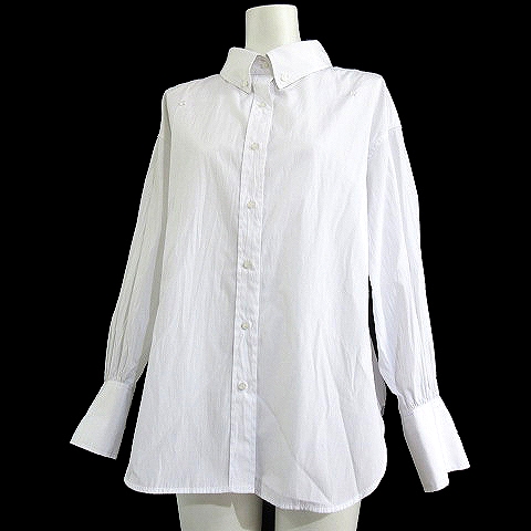 ミラオーウェン Mila Owen シャツ ボタンダウン カフスデザイン 長袖 無地 ワンポイント 刺繍 ロゴ 白 1 09wft1014 トップス レディース 0 ベクトルパーク