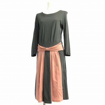 ローラアシュレイ Laura Ashley ワンピース 長袖 リボン 膝丈 バイカラー グレー ピンク 1 レディース 0 ベクトルパーク