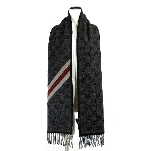 グッチ GUCCI シェリーライン マフラー ストール GG柄 フリンジ ウール