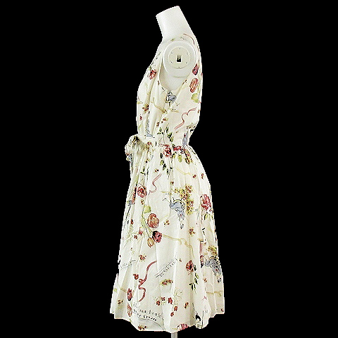 ロイスクレヨン Lois Crayon ワンピース ノースリーブ フレア 総柄 花柄 英字 白系 M レディース 0 ベクトルパーク