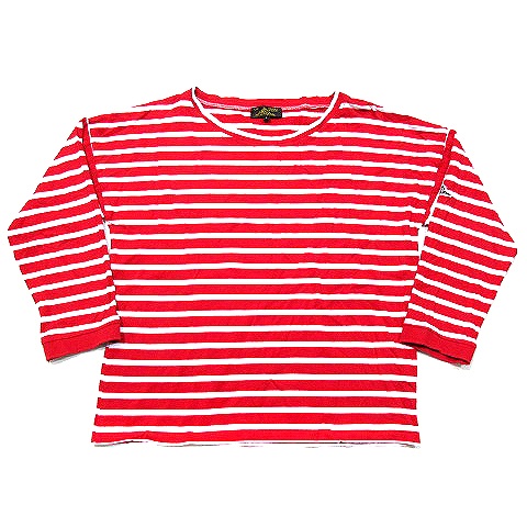 モンサンミッシェル Le Mont Saint Michel Tシャツ カットソー ボーダー 七分袖 丸首 コットン ロゴ ワッペン 赤 白 S トップス メンズ 0 ベクトルパーク