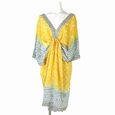 マリハ Mariha ワンピース チュニック 膝丈 七分袖 花のドレス プルオーバー グラデーション 総柄 シルク 100 オレンジ ブルー Vgpt レディース 0 ベクトルパーク