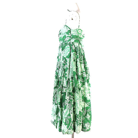 ザラウーマン Zara Woman ワンピース キャミ ワンピ 花柄 総柄 シルク 膝丈 フレア バルーン 装飾 カットワークレース 緑 M レディース 0 ベクトルパーク