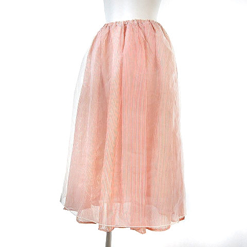 未使用品 クルーンアソング Croon A Song タグ付き スカート チュール ストライプ ロング ミモレ イージー レース 赤 白 M 38 ボトムス レディース 0 ベクトルパーク