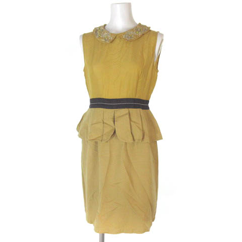 ヴェルニカ Velnica ワンピース 膝丈 ノースリーブ ビジュー 装飾 コットン シルク混 黄 イエロー マスタード Vgpn レディース 0 ベクトルパーク