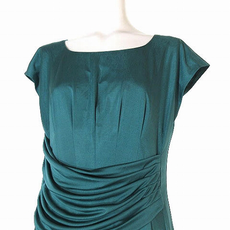 ストロベリーフィールズ Strawberry Fields ワンピース ドレス フレンチスリーブ 半袖 ドレープ 膝丈 無地 光沢 緑 レディース 0 ベクトルパーク