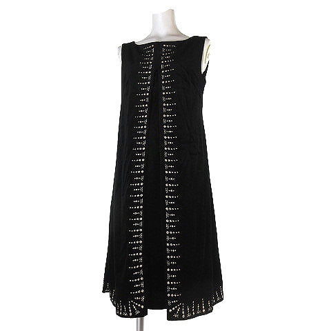 シビラ Sybilla ワンピース ノースリーブ ベロア 刺繍 プルオーバー 膝丈 丸首 タック キャミソール 付き 黒 M レディース 0 ベクトルパーク