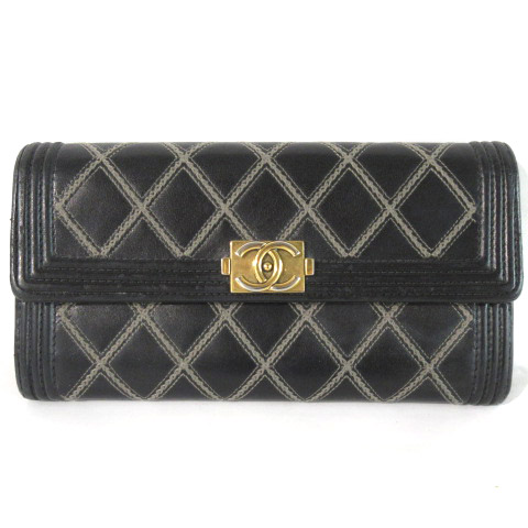 シャネル Chanel 長財布 ワイルドステッチ ココマーク レザー 黒 ブラック ウォレット レディース 0 ベクトルパーク