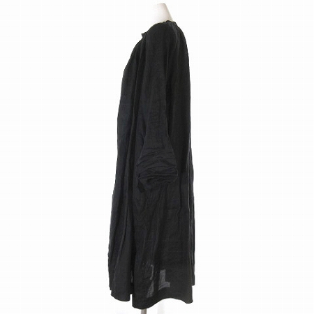 ジャーナルスタンダード Journal Standard シャツ ワンピース 長袖 ロング ミモレ丈 スキッパー ギャザー フレア プルオーバー 麻 リネン 100 黒 ブラック S レディース 0 ベクトルパーク