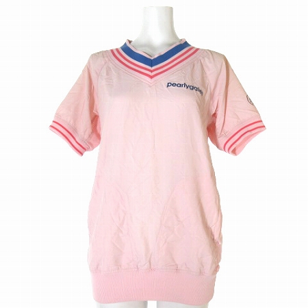 パーリーゲイツ Pearly Gates ウェア ゴルフ スポーツ 半袖 Vネック ロゴ プリント プルオーバー リブ メッシュ ナイロン ピンク 1 トップス Ibs77 レディース 0 ベクトルパーク