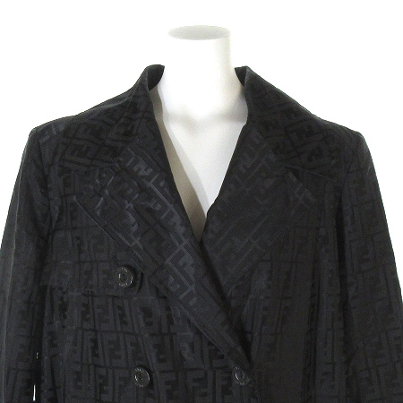 フェンディ FENDI コート ロング ナイロン ズッカ柄 黒 ブラック