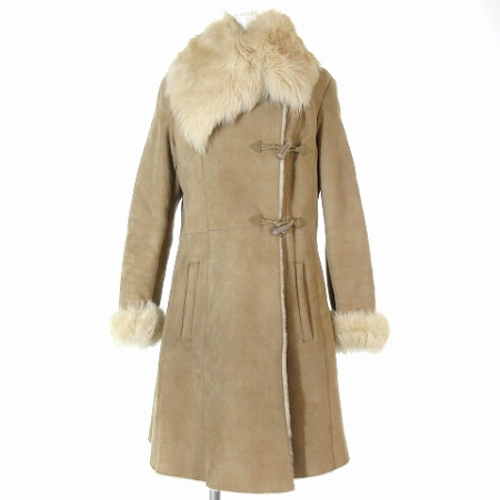 ファーコート 毛皮コート ラム ムートンコート つぎはぎ ベージュ 割り込ま 