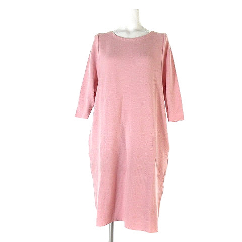 ドゥクラッセ Doclasse ワンピース ニット 膝丈 五分袖 丸首 コットン 無地 ピンク S レディース 0 ベクトルパーク