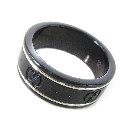 GUCCI グッチ リング シンバンド K18 ブラックコランダム 約18号 グッチ GUCCI グッチ 750WG 18金ホワイトゴールド シンバンド ブラック
