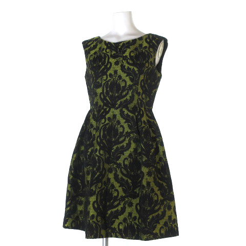 ダイアグラム グレースコンチネンタル Diagram Grace Continental ワンピース ドレス ノースリーブ 膝丈 オーナメント ジャガード 花柄 刺繍 総柄 黒 黄 36 Ibs レディース 0 ベクトルパーク