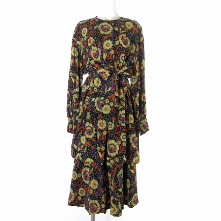 クロエ Chloe セットアップ ワンピース 膝丈 長袖 スカート ロング ミモレ丈 シルク 総柄 花柄 ヴィンテージ 黒 ブラック 40 Ibs レディース 0 ベクトルパーク