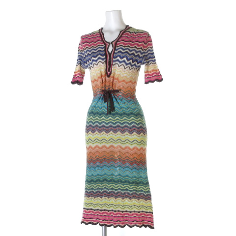 ミッソーニ Missoni ワンピース ニット ロング 半袖 ウール シルク ボーダー マルチカラー 42 Ibs レディース 0 ベクトルパーク