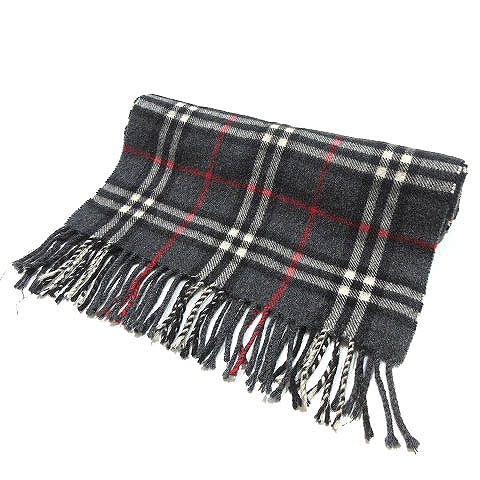 【バーバリーズ】マフラー フリンジ カシミヤ100% ノバチェック グレー バーバリーズ Burberrys マフラー ストール カシミヤ ノバ