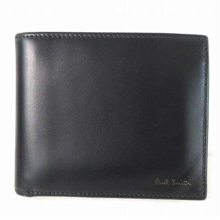 ポールスミス Paul Smith コンパクト 財布 二つ折り ロゴ マルチストライプ レザー 黒 ブラック メンズ 0 ベクトルパーク