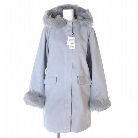 未使用品 イング Ingni タグ付き コート ノーカラー ファー フード 付き ジップアップ 水色 ブルー M アウター レディース 0 ベクトルパーク