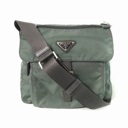 プラダ Prada ショルダー バッグ 斜めがけ ナイロン 三角プレート カーキ 鞄 レディース 0 ベクトルパーク