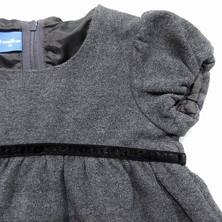 ファミリア Familiar ワンピース ミニ 半袖 花柄 刺繍 プルオーバー 丸首 装飾 ベロアリボン 袖 イージー 女の子 女児 子供 グレー 80 キッズ 0 ベクトルパーク