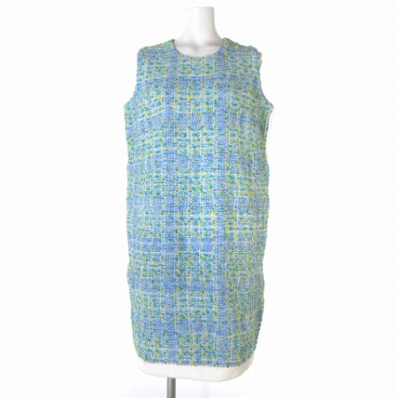 コーヘン Coohem 米富繊維 Yonetomi Tweed ニット ワンピース 膝丈 ノースリーブ ツイード コットン リネン混 麻混 水色 38 Ibs94 レディース 0 ベクトルパーク