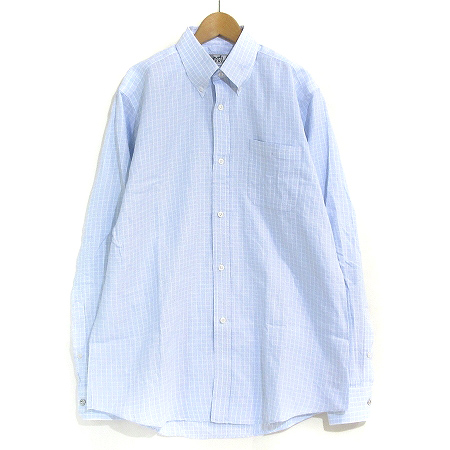 エルメス HERMES シャツ 長袖 ボタンダウン BD チェック ソルド品 青  