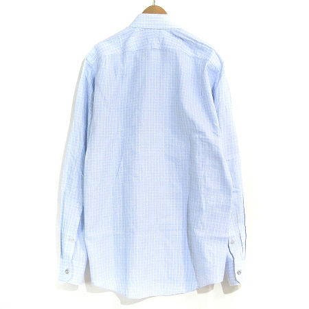 エルメス HERMES シャツ 長袖 ボタンダウン BD チェック ソルド品 青