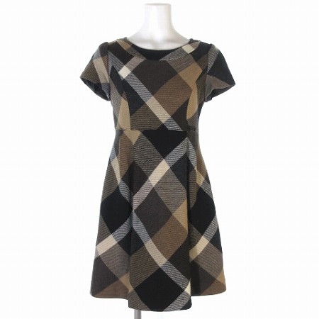 バーバリーブルーレーベル Burberry Blue Label ワンピース 膝丈 半袖 タック フレア ウール チェック 茶 ブラウン 36 Ibs94 レディース 0 ベクトルパーク