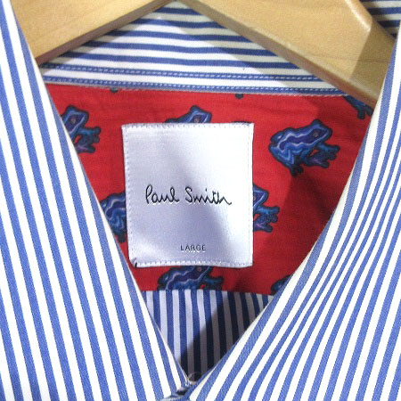 ポールスミス Paul Smith 18aw Stripe Dreamer Print Shirt シャツ 長袖 ストライプ プリント 首裏 カエル柄 283305 青 白 L トップス Ibs94 メンズ 083 902101250115 ベクトルパーク