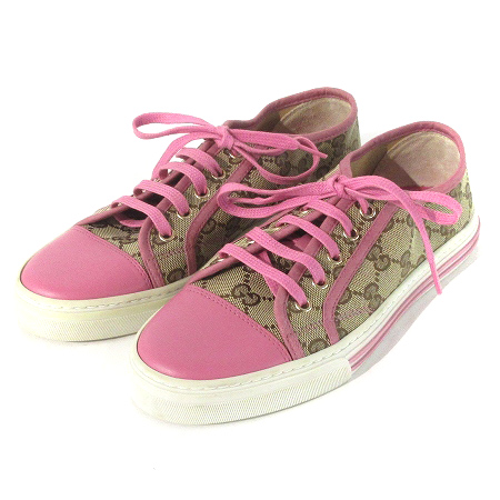 グッチ GUCCI スニーカー ローカット GGキャンバス レザー ベージュ 