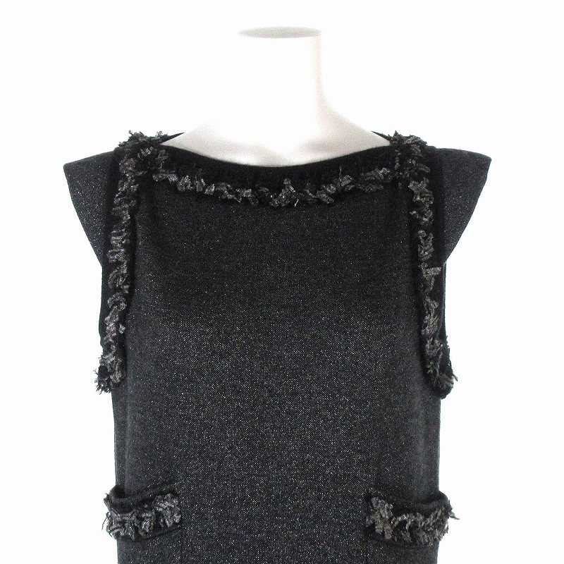 シャネル CHANEL カシミヤ ワンピース ひざ丈 タイト ノースリーブ  