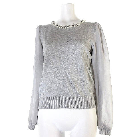 イング Ingni ニット カットソー シフォン袖 長袖 パール装飾 グレー M トップス レディース 0 ベクトルパーク