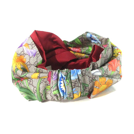未使用品 グッチ GUCCI GG Flora print silk headband ヘア 
