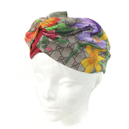 未使用品 グッチ GUCCI GG Flora print silk headband ヘア 