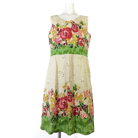 オットー Otto Collection ワンピース 膝丈 フレア ノースリーブ 花柄 リネン 麻 ベージュ 9 レディース 0 ベクトルパーク