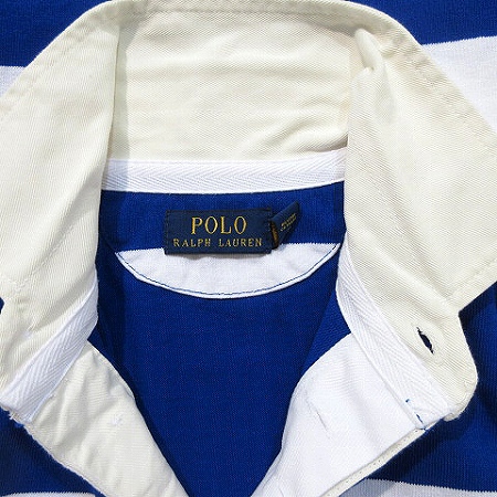 ポロラルフローレン　ラガーシャツ　刺繍　ボーダー柄　ブルー系　2XL ポロ ラルフローレン POLO RALPH LAUREN ポロシャツ ラガー
