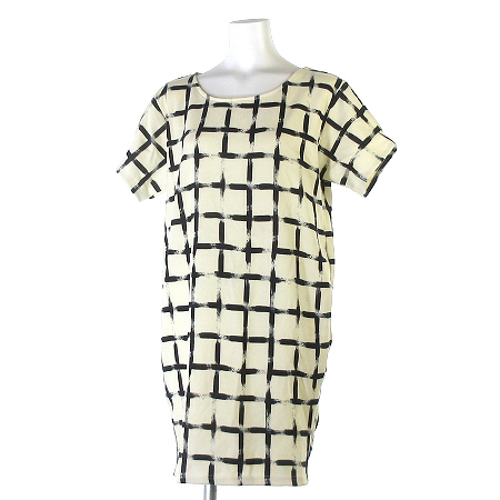 未使用品 ファビュラス アンジェラ Fabulous Angela タグ付き ワンピース 膝丈 半袖 スウェット チェック 白 ホワイト 黒 ブラック M レディース 0 ベクトルパーク