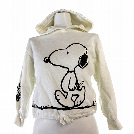 ピーナッツ Peanuts ｘ ザラ Zara パーカー スウェット プルオーバー ショート丈 長袖 スヌーピー Snoopy プリント 白 ホワイト 9 トップス レディース 0 ベクトルパーク