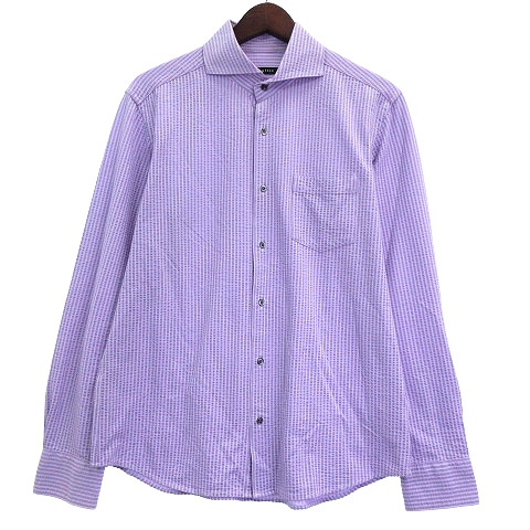 インターメッツォ Intermezzo シャツ ワイシャツ 長袖 ストライプ シアサッカー ストレッチ 紫 パープル L トップス メンズ 0 ベクトルパーク